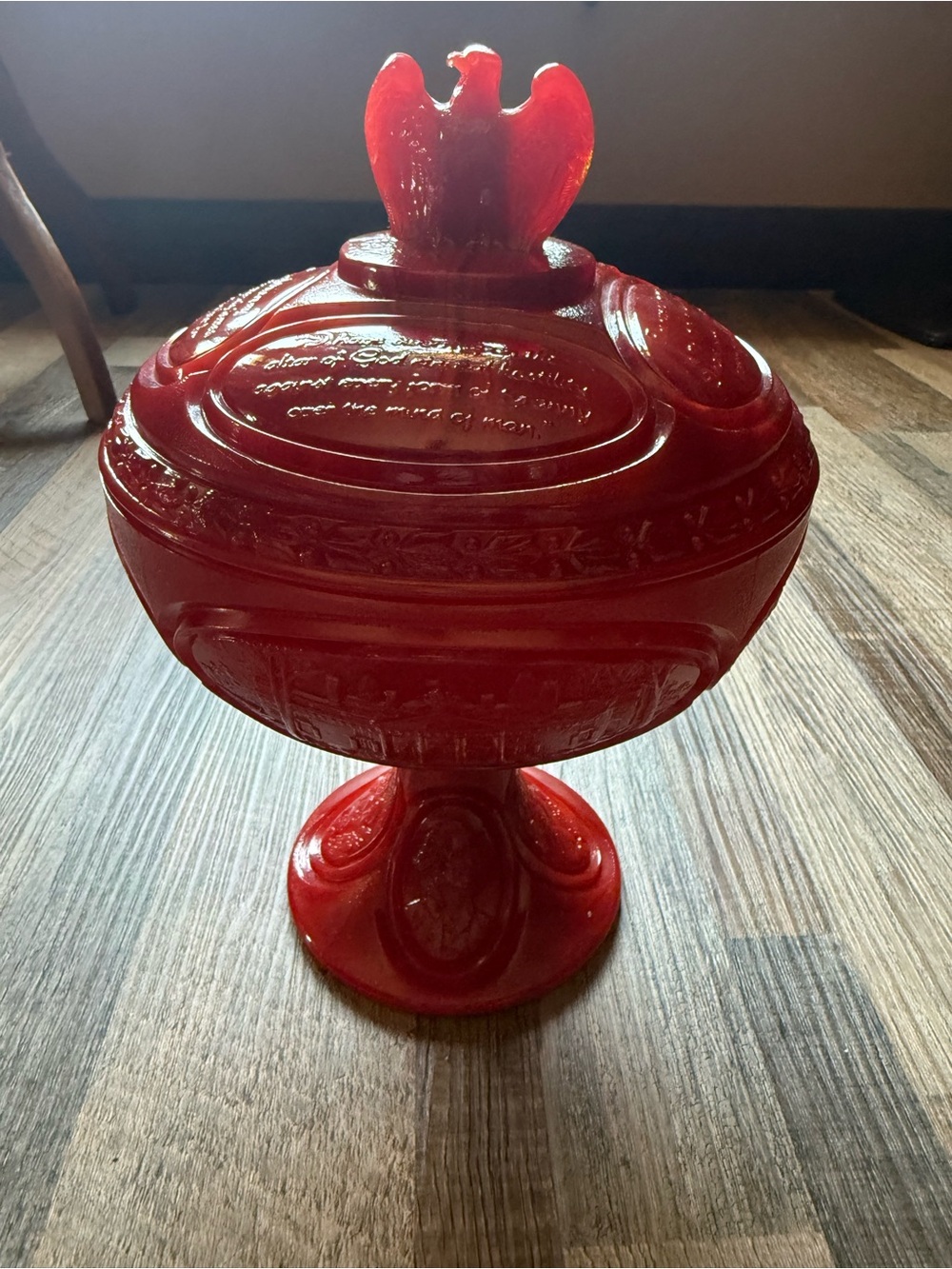 Fenton Red Slag Patriot Red Eagle 1975 Covered Compote Bowl